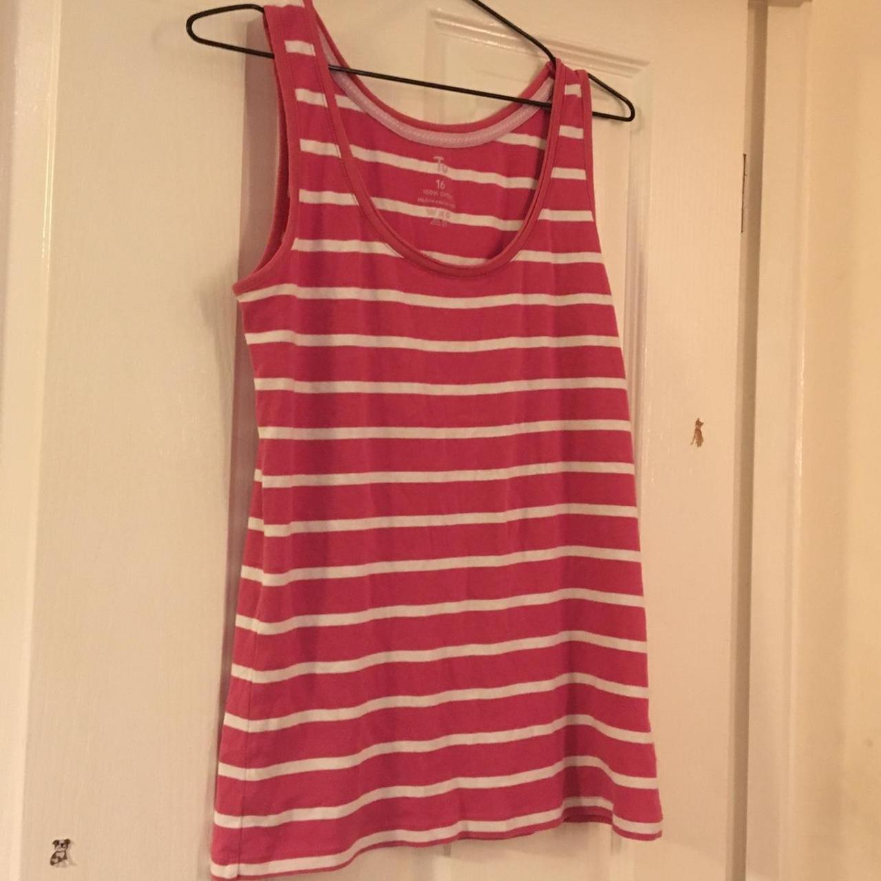 Adorable Bright Pink and white striped vest Size 16... - Depop