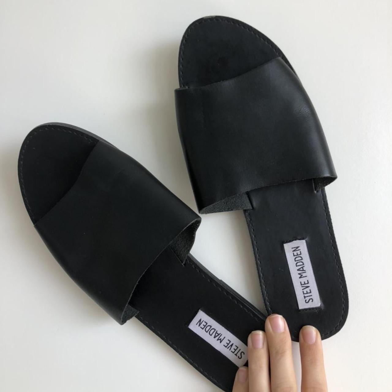 STEVE MADDEN - black slides, size 38 - hardly worn. - Depop