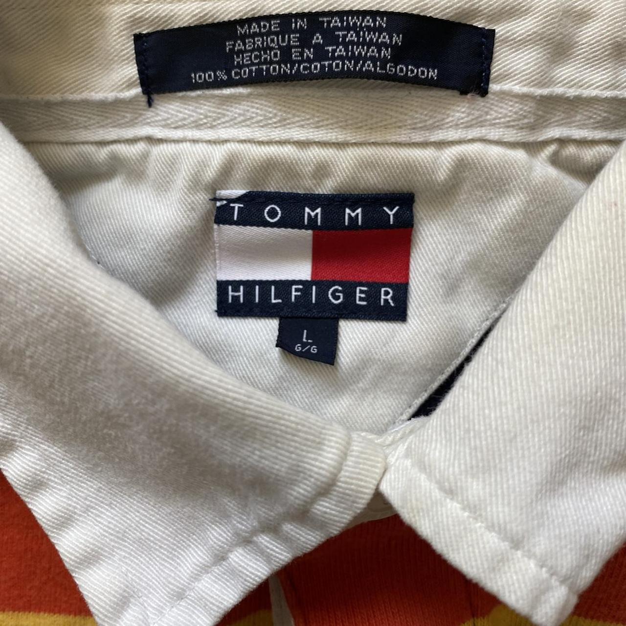 Vintage 90s Tommy Hilfiger striped color block rugby... - Depop