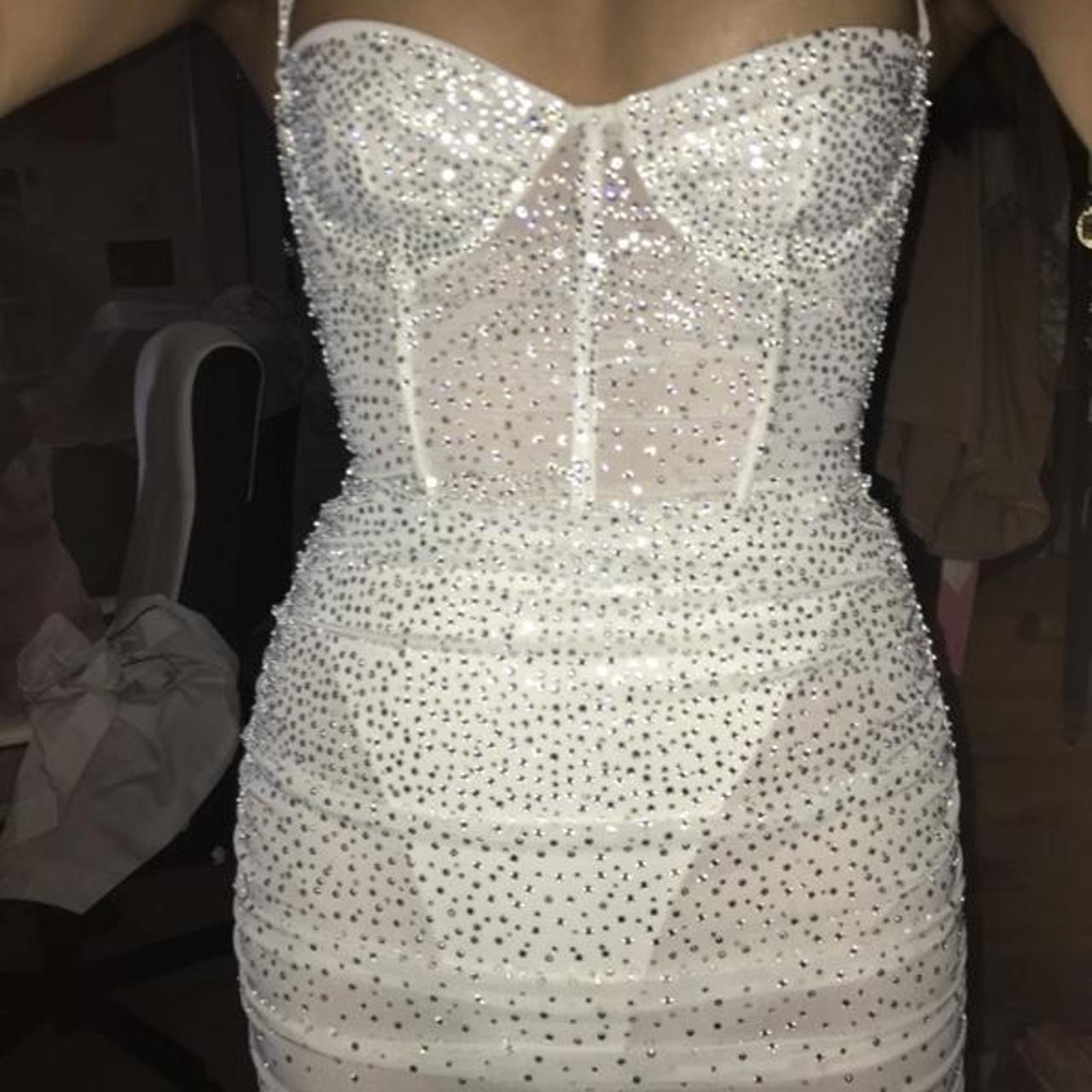 Oh Polly: After Hours White Embellished Dress... - Depop