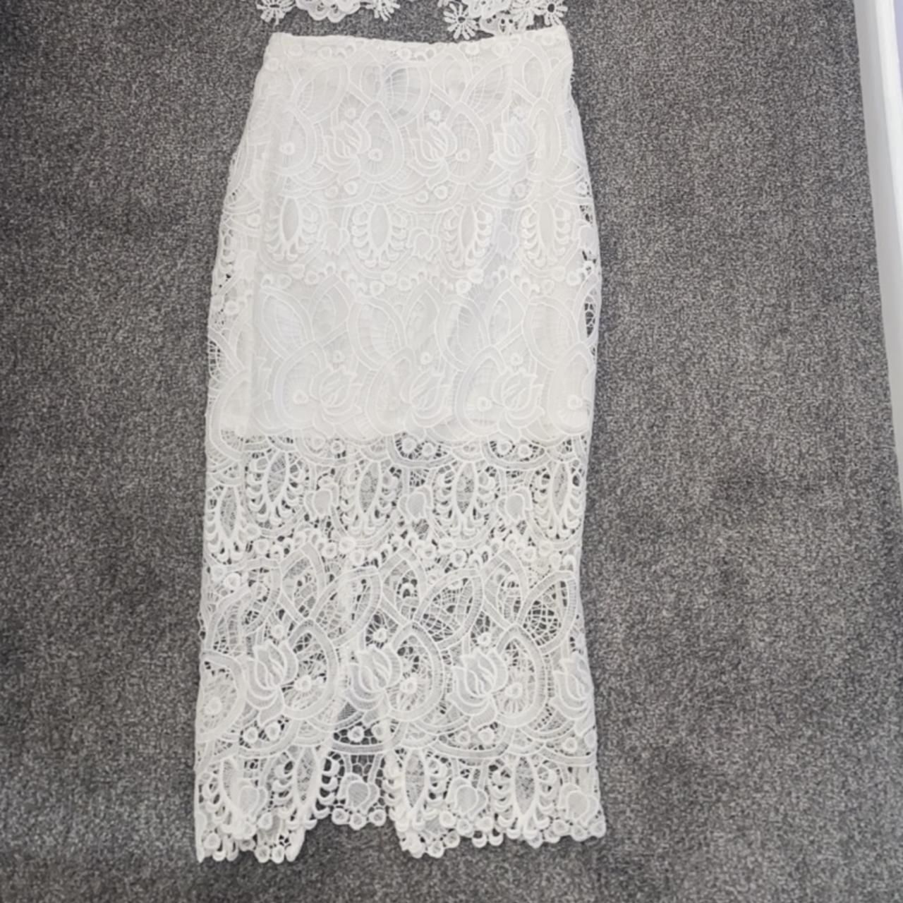 White crochet long material long skirt River... Depop