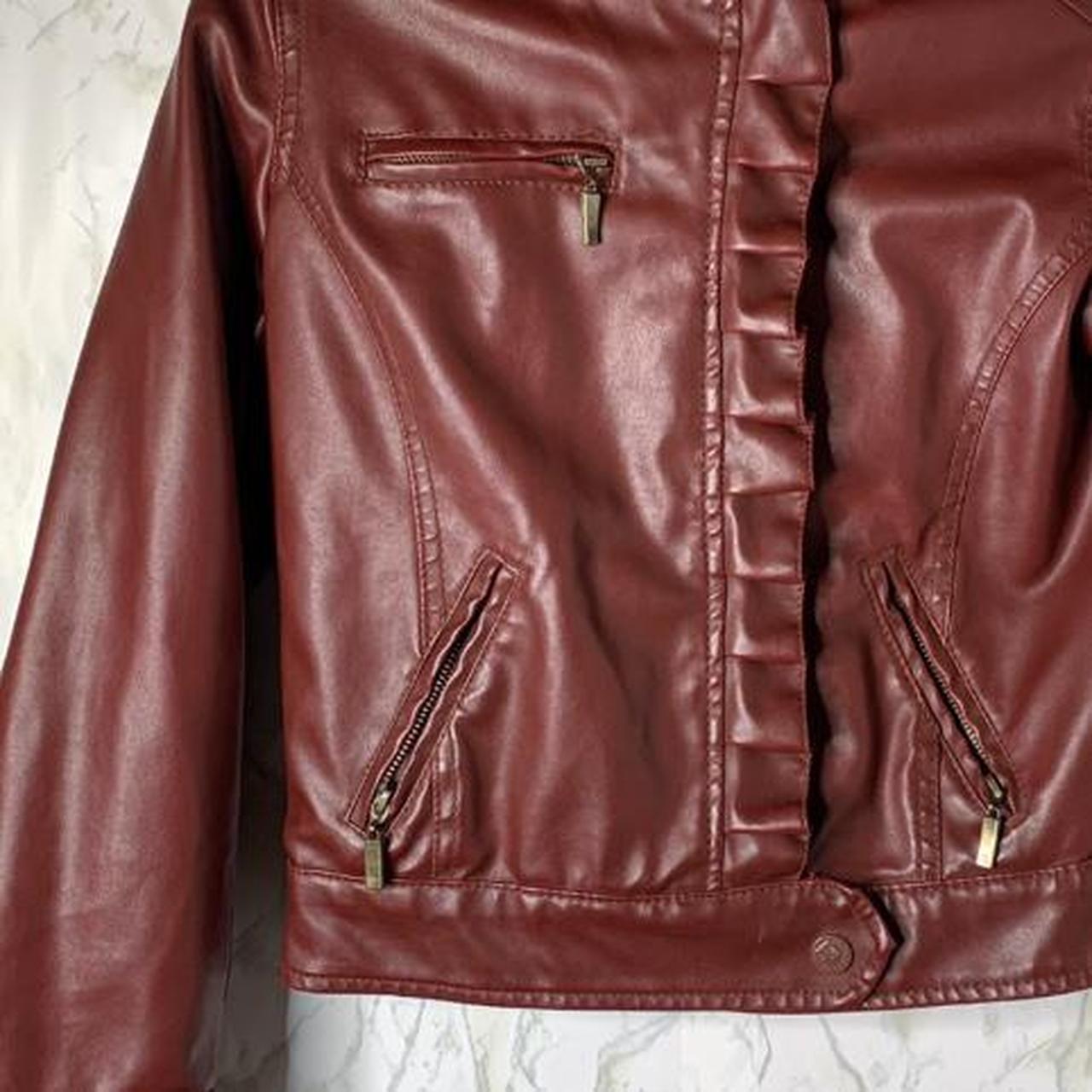 burgundy faux leather dollhouse jacket am be worn... Depop