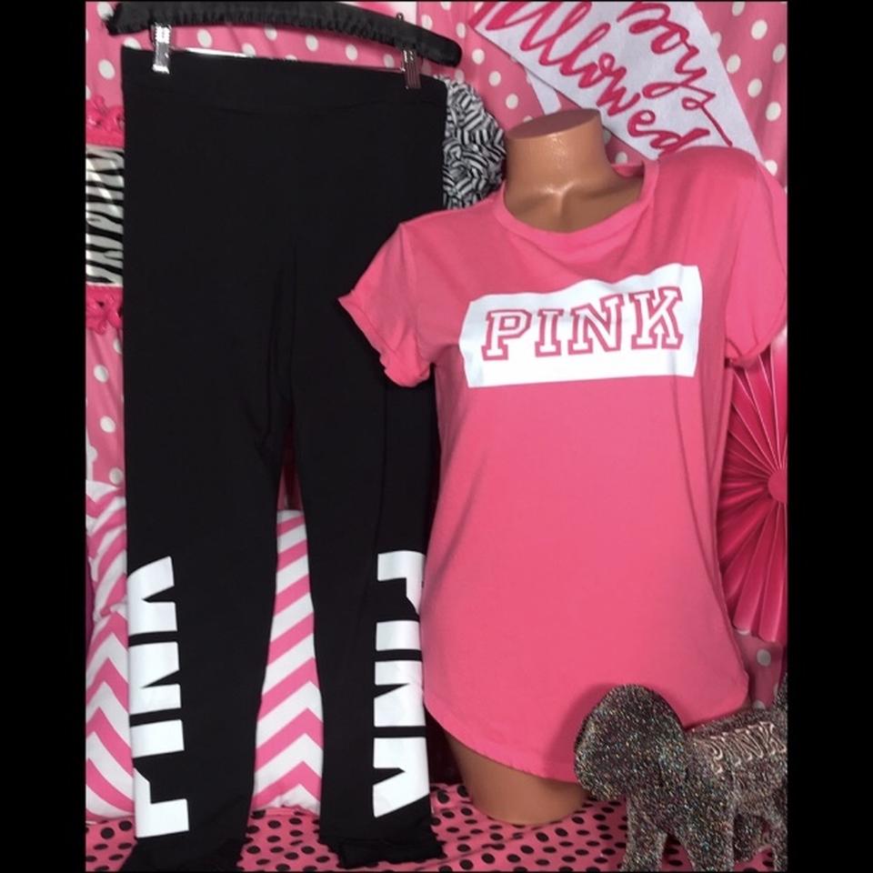 Victorias Secret Pink 2 pc Set black leggings w/... - Depop