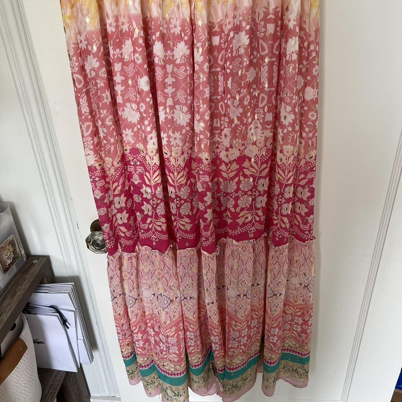 NEW House purchases Of Harlow 1960 Boho Ruffled Tiered Floral Peach Metallic Maxi Dress