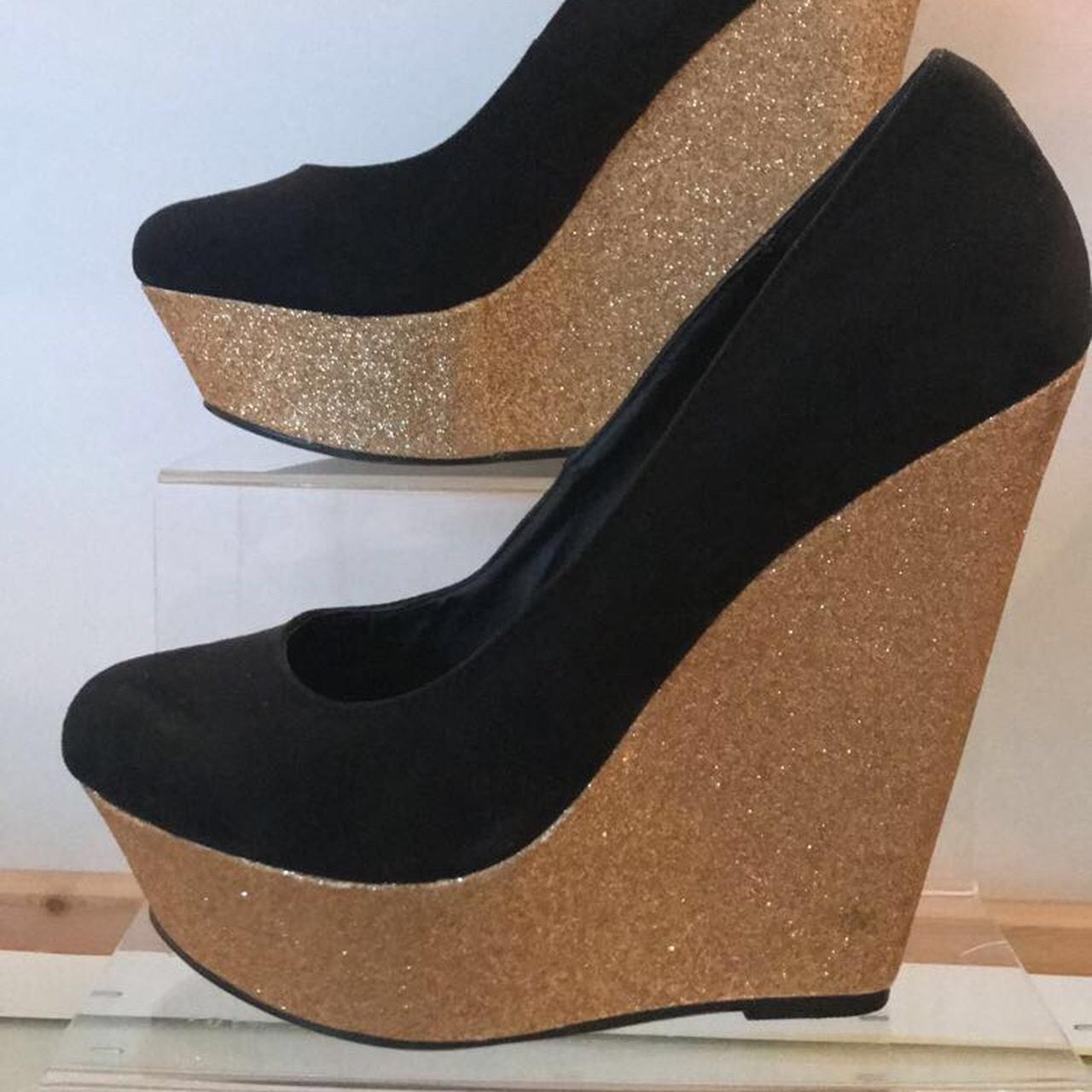 Miss selfridge gold sales wedges