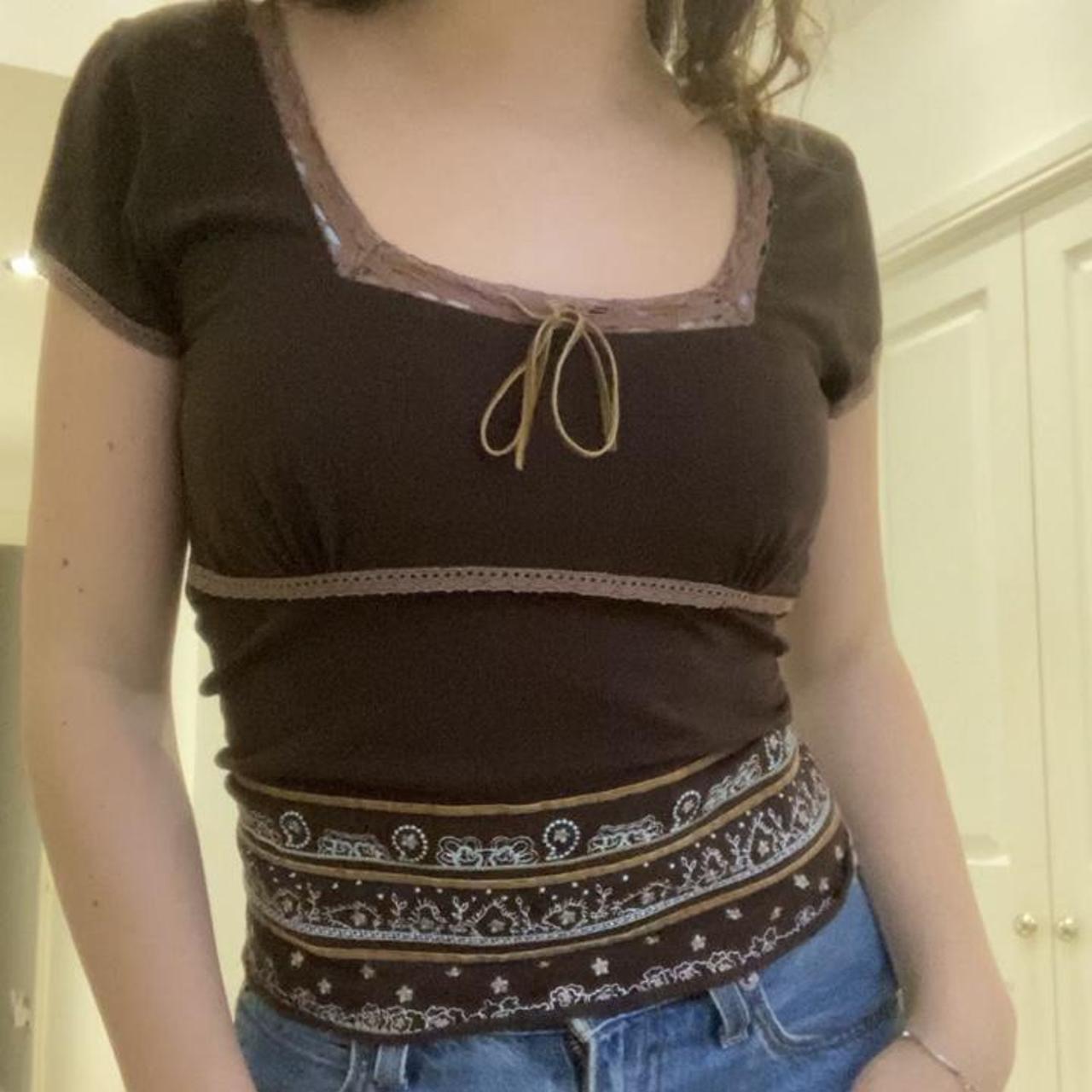 Bella Swan Top Brown Milkmaid Lace Trim Top Floral Depop