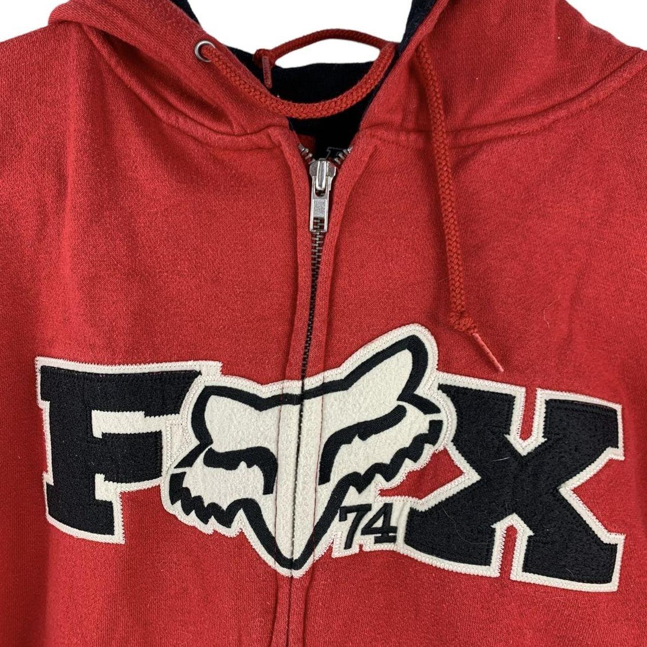 Vintage FOX Racing Zip Up Red Hoodie |... - Depop