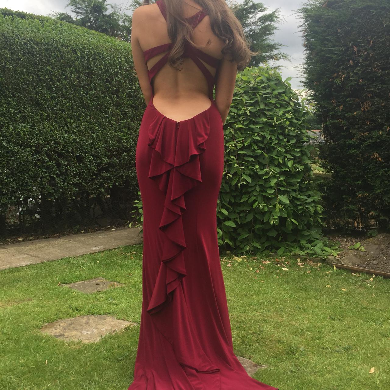 Backless frill prom dress evening dress in colour Depop