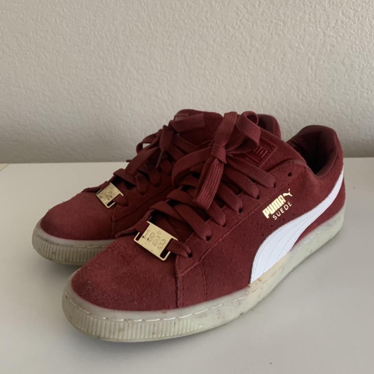 Puma Red Maroon Suede Sneakers Sz: 10 Really cute... - Depop