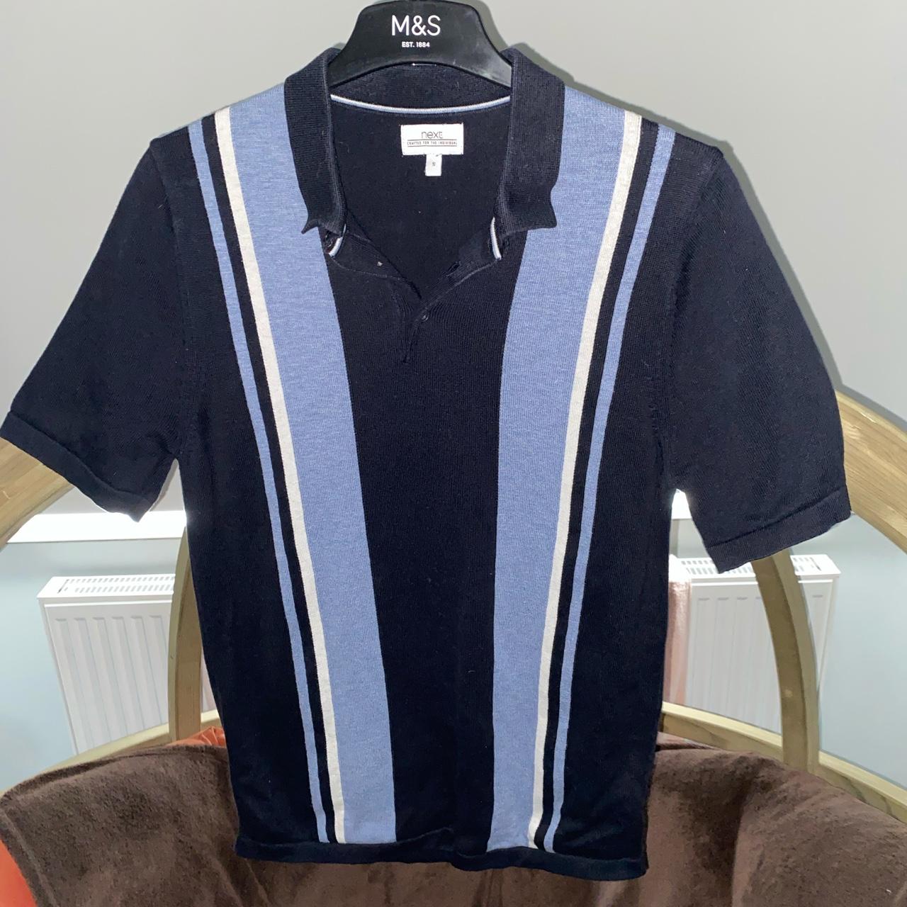 blue knitted polo shirt from next, perfect for a... - Depop