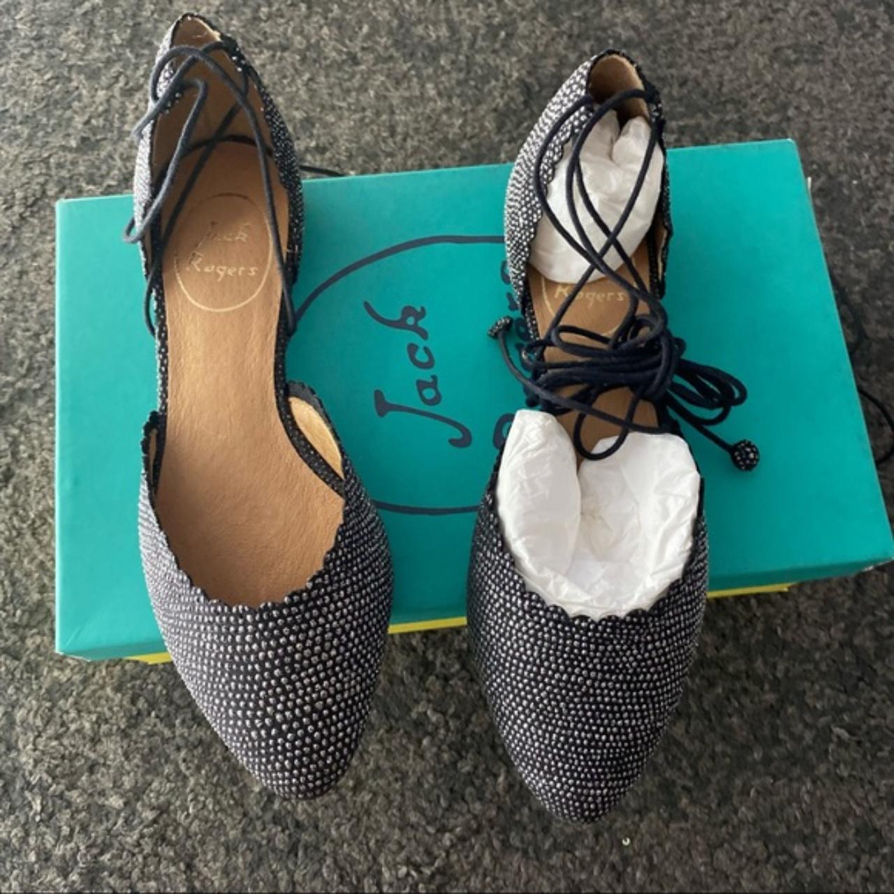 Jack Rogers Women's Black and Silver Loafers Depop