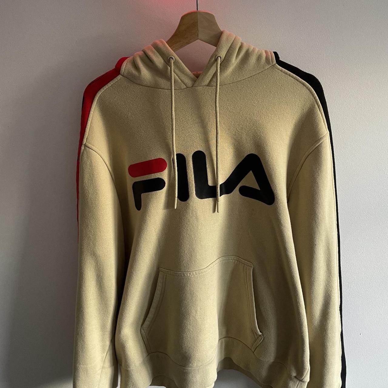 Fila Mens Cream And Tan Hoodie Depop