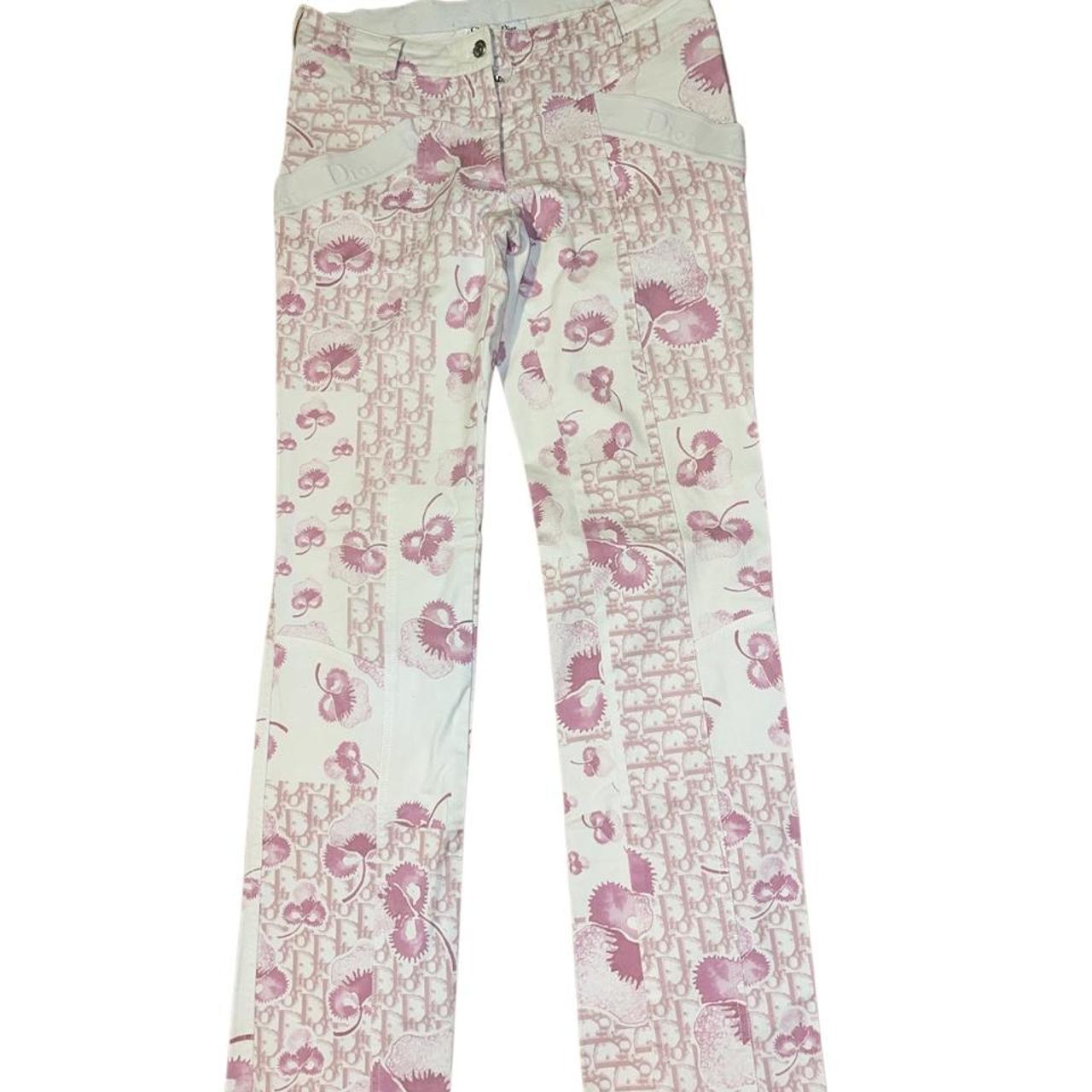 Christian Dior Women's Pink and White Trousers | Depop