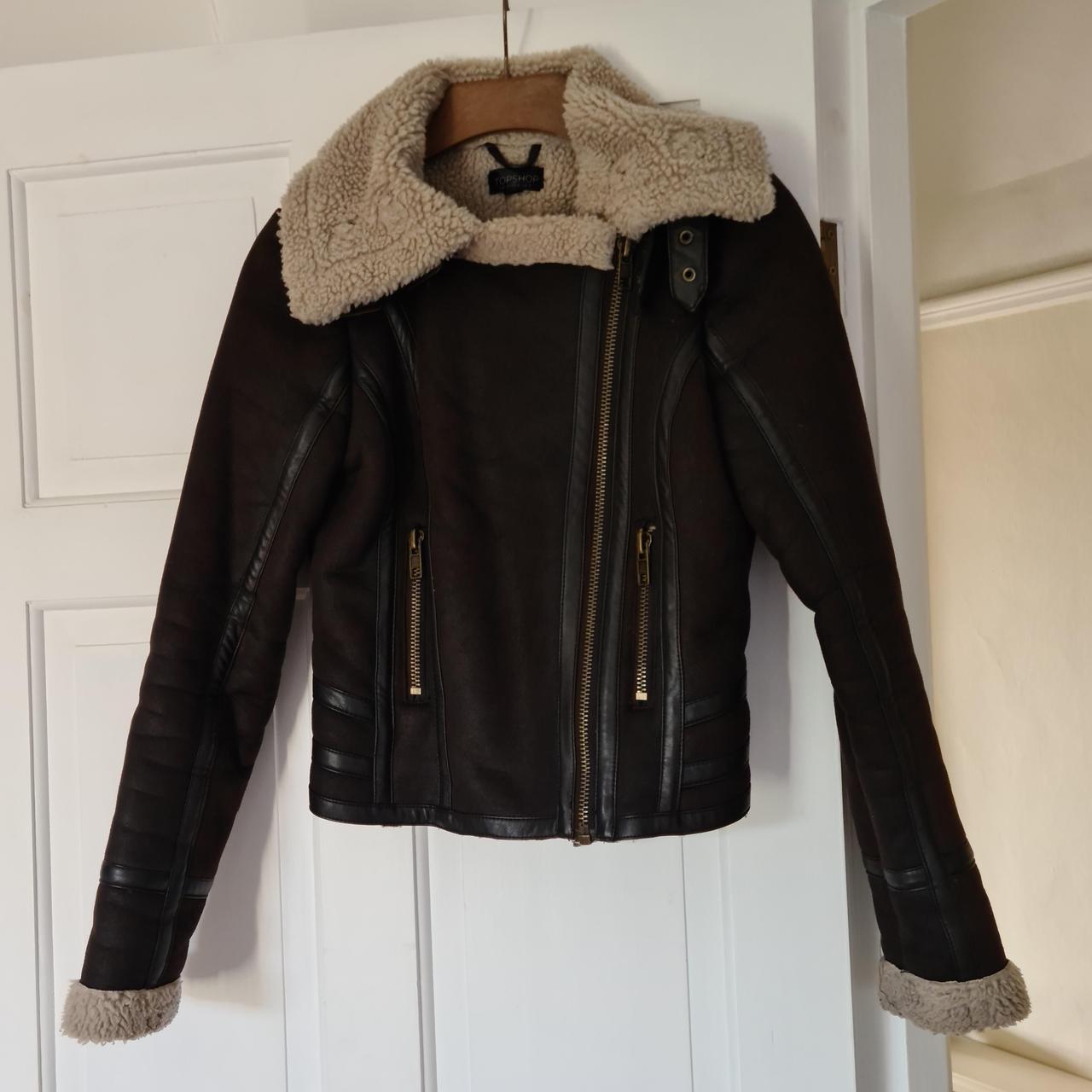 Topshop Faux Suede Leather Sheepskin Aviator Jacket Depop