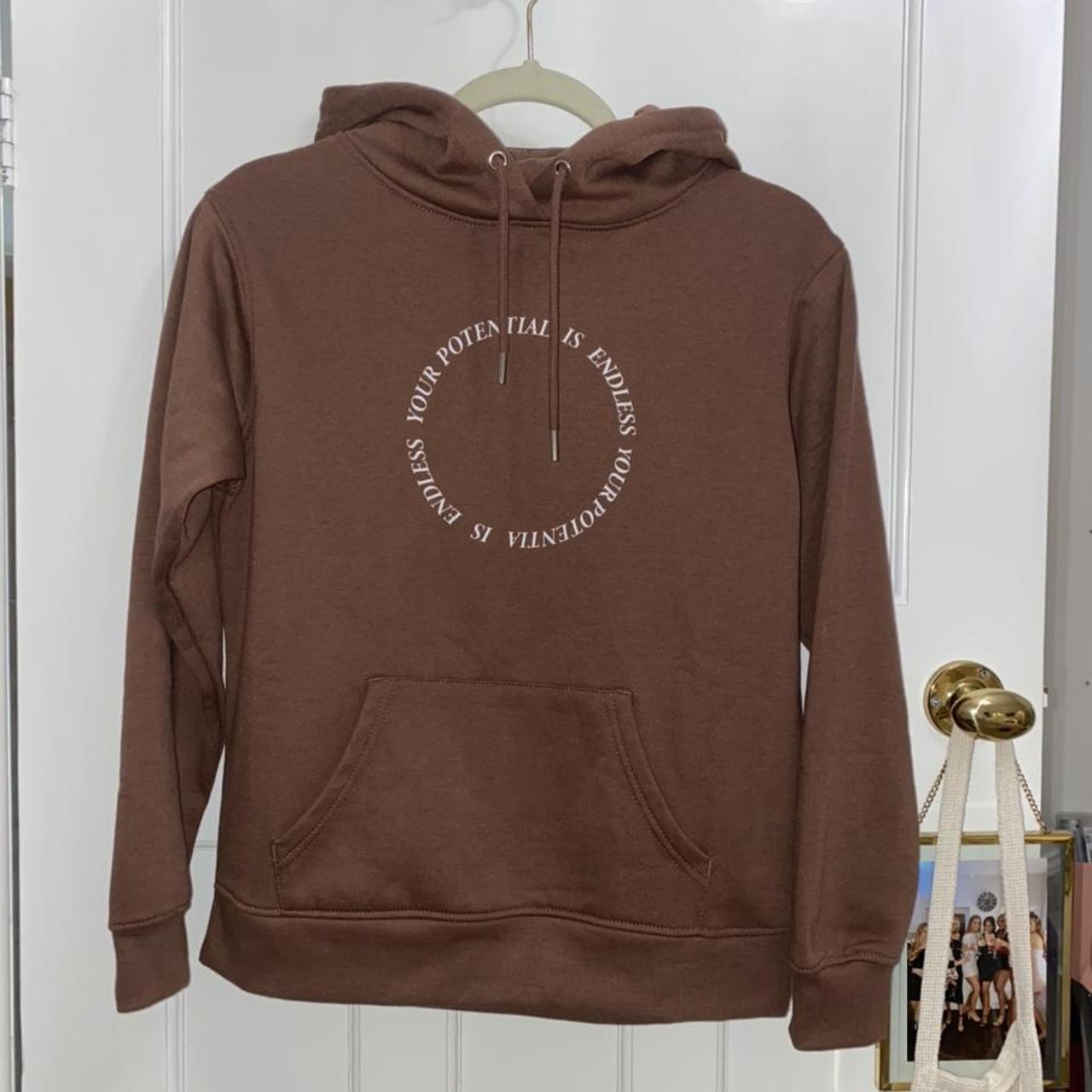 Primark brown slogan hoodie Worn once Still fluffy... - Depop