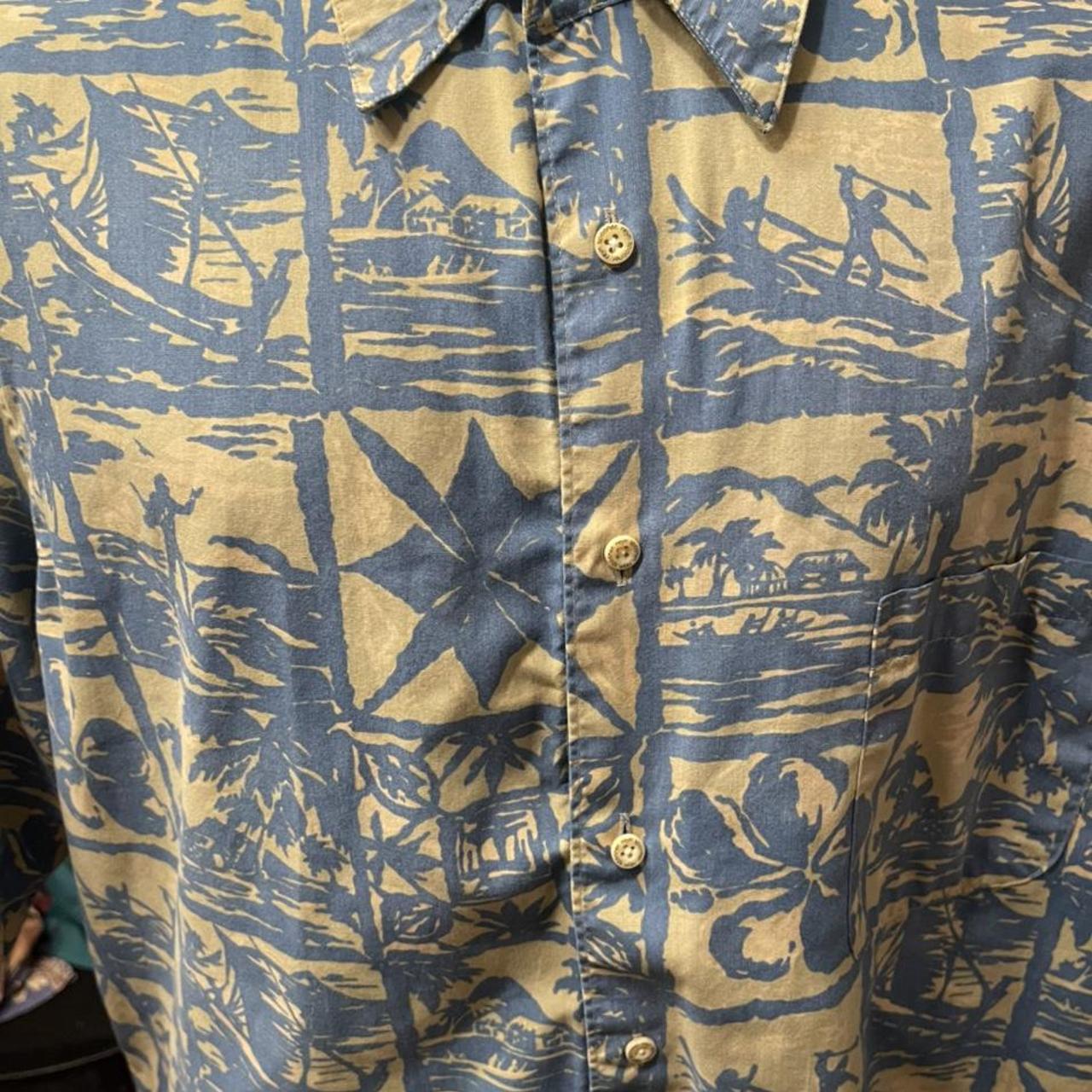 Vintage Reyn Spooner Men's Medium Blue 50th - Depop