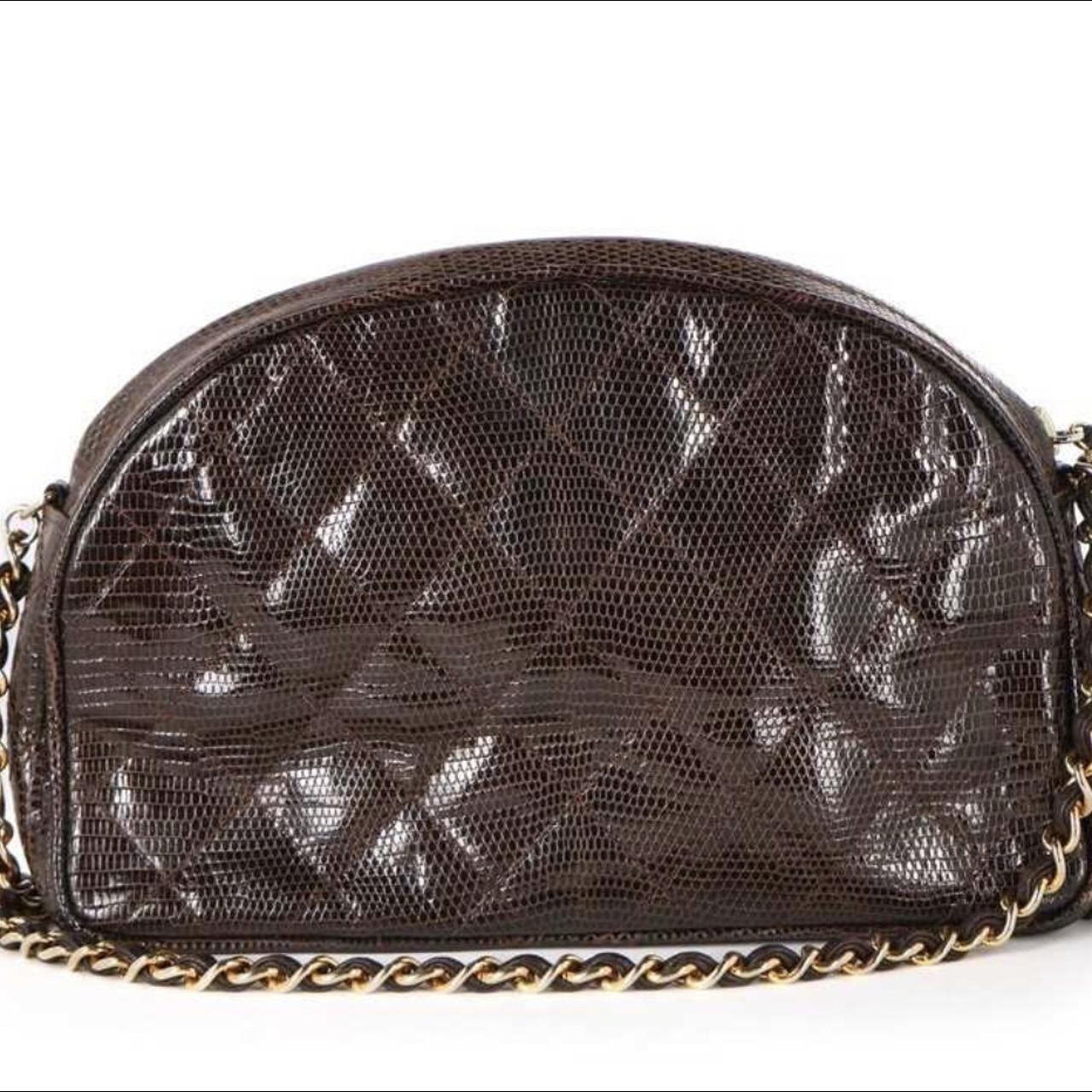 A Chanel quilted brown lizard skin bag, 1980s