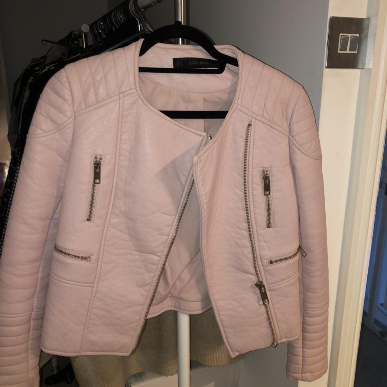 Zara Pink Jacket Leather jacket Faux leather pink... - Depop