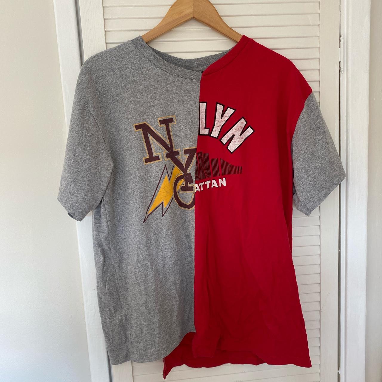 Half And Half Split T Shirt In Red And Grey With Depop