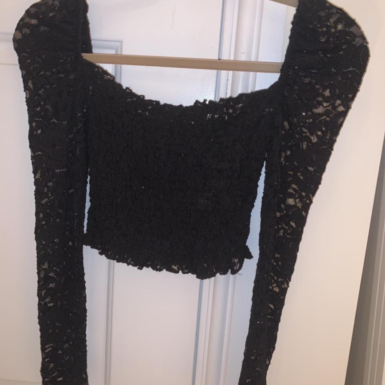 Topshop sparkly black lace long sleeve top! Puffy... - Depop