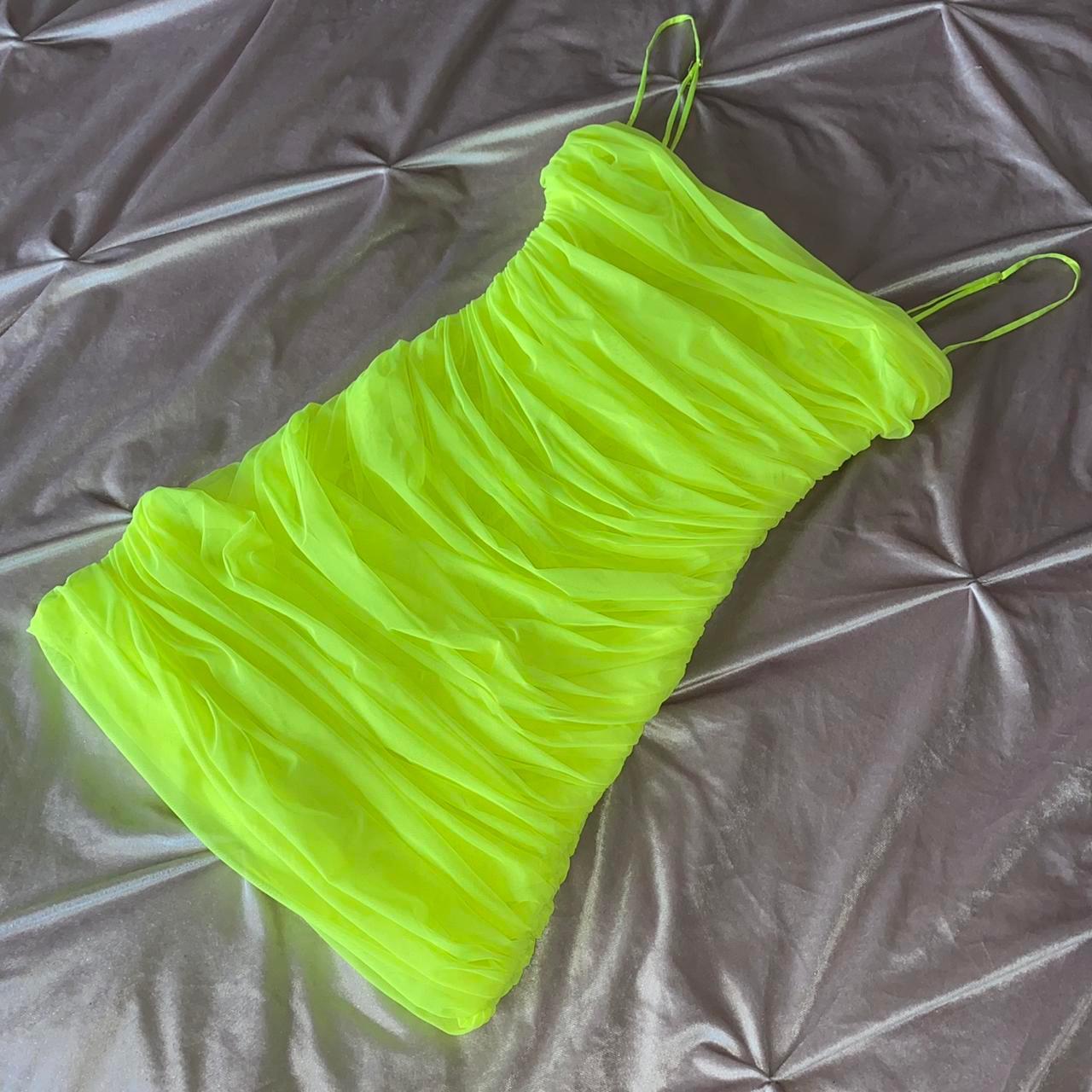 HOUSE OF CB 🖤 Ella Lime Neon Green Organza Mesh... - Depop