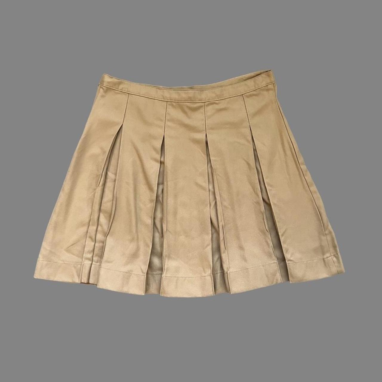 Khaki school girl skirt. Pleats are sewn in. Side... - Depop