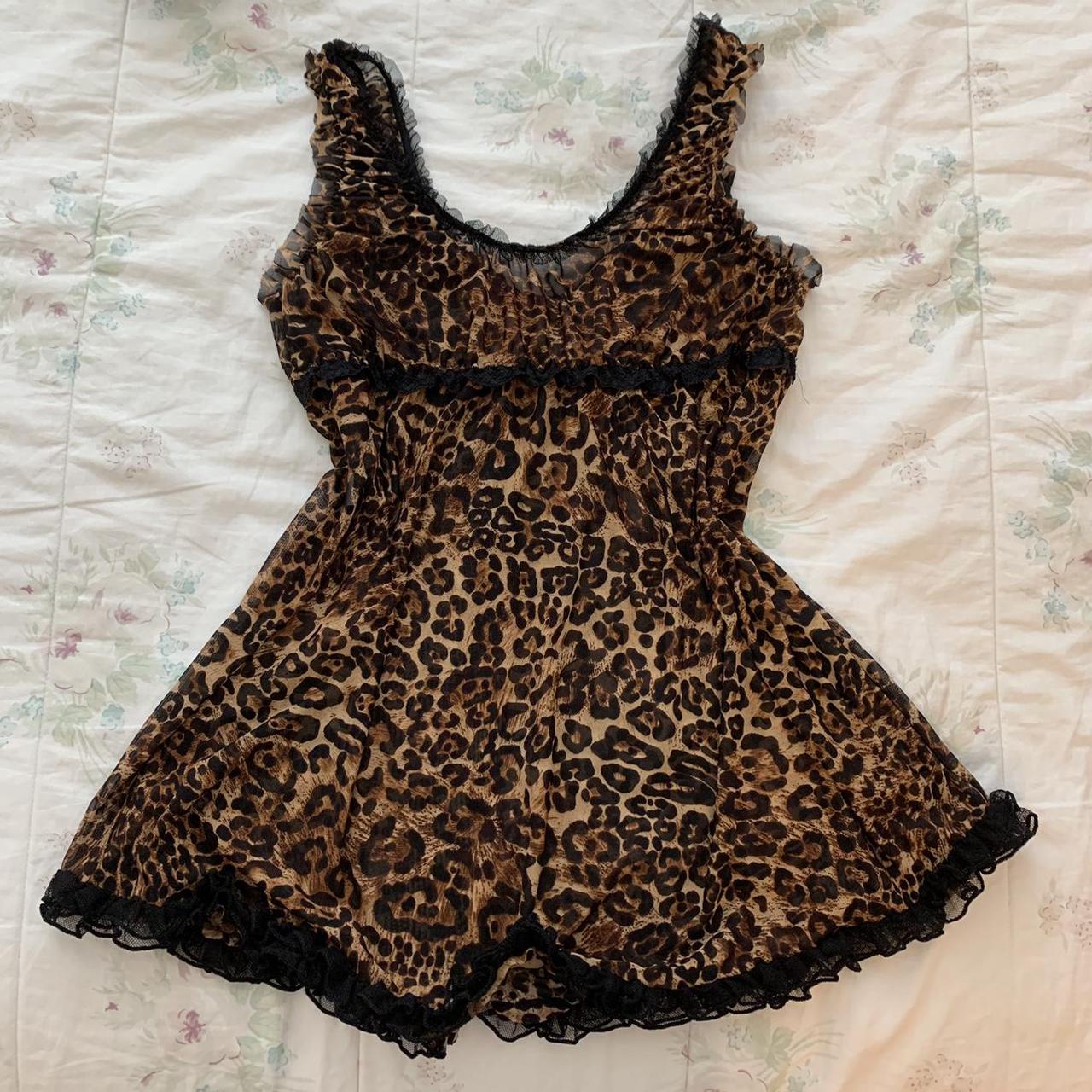 ruffle cheetah print babydoll top - mesh material... - Depop