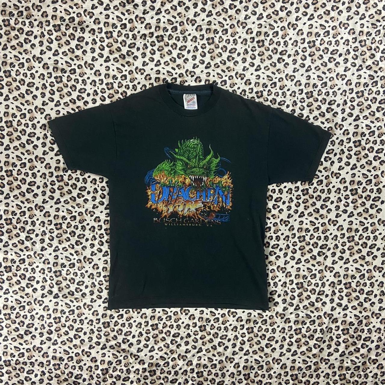 VINTAGE DRAGON GLITTER GRAPHIC BUSCH GARDENS SHIRT... - Depop