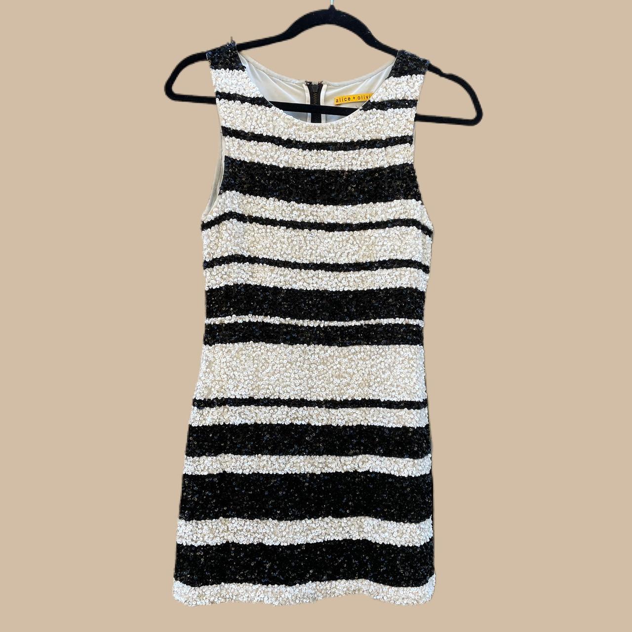 alice and olivia black and white sequin dress