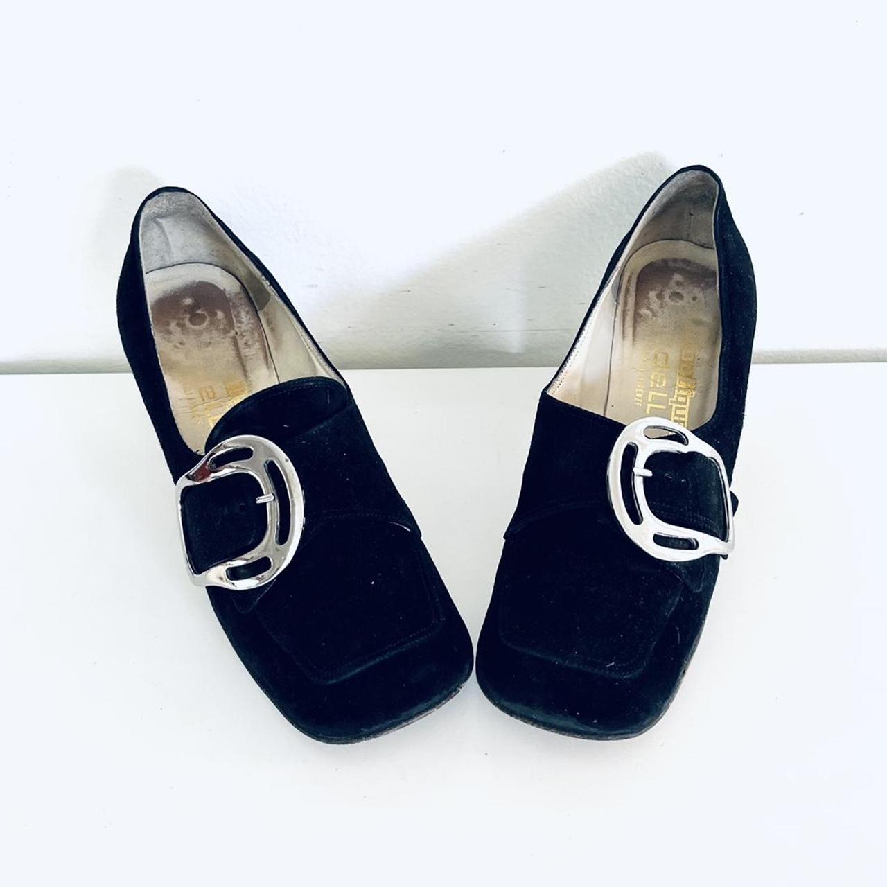 60s-black-suede-shoes-chunky-silver-mirrored-heels-depop