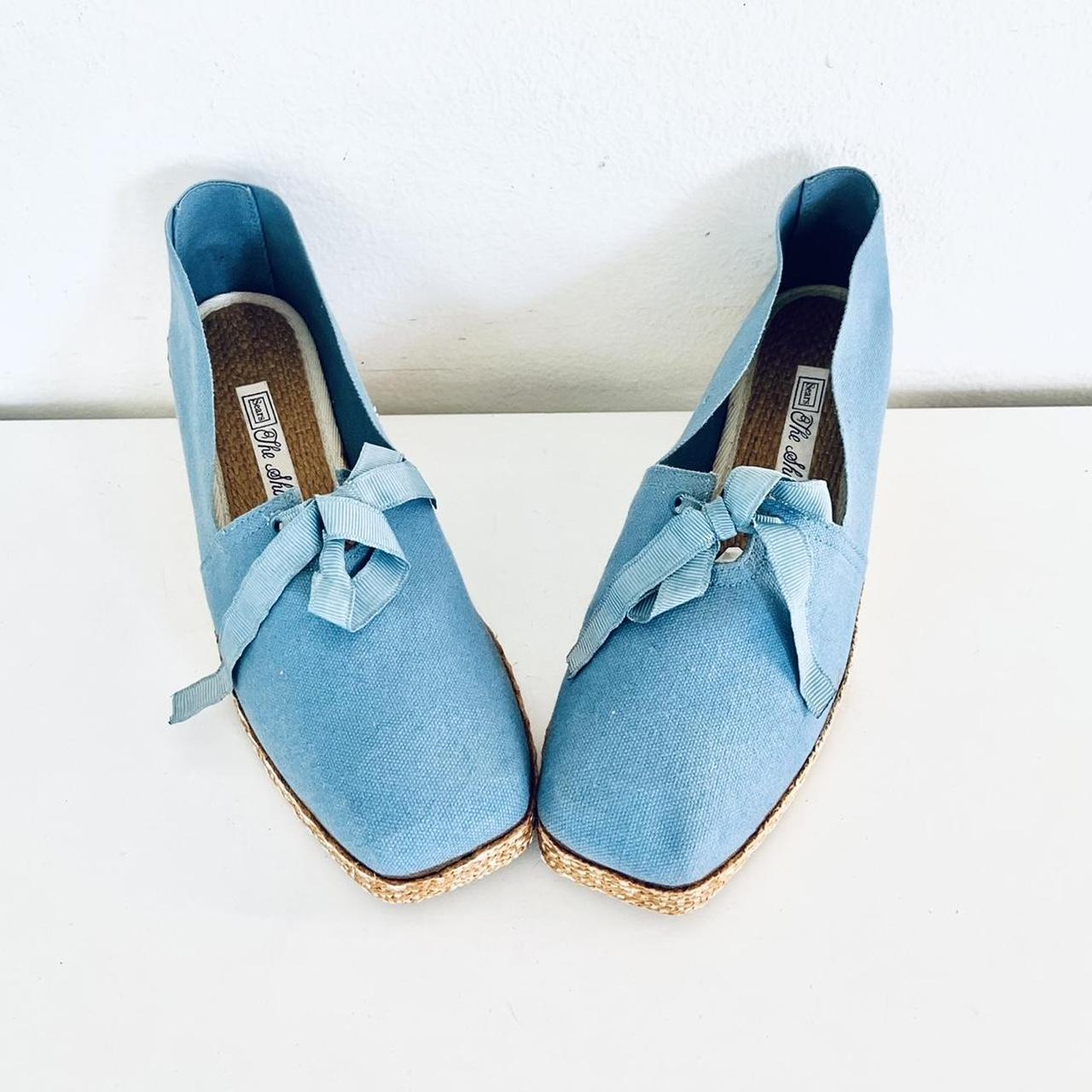 60s Espadrilles Blue Canvas Wedge Shoes Unused by... - Depop