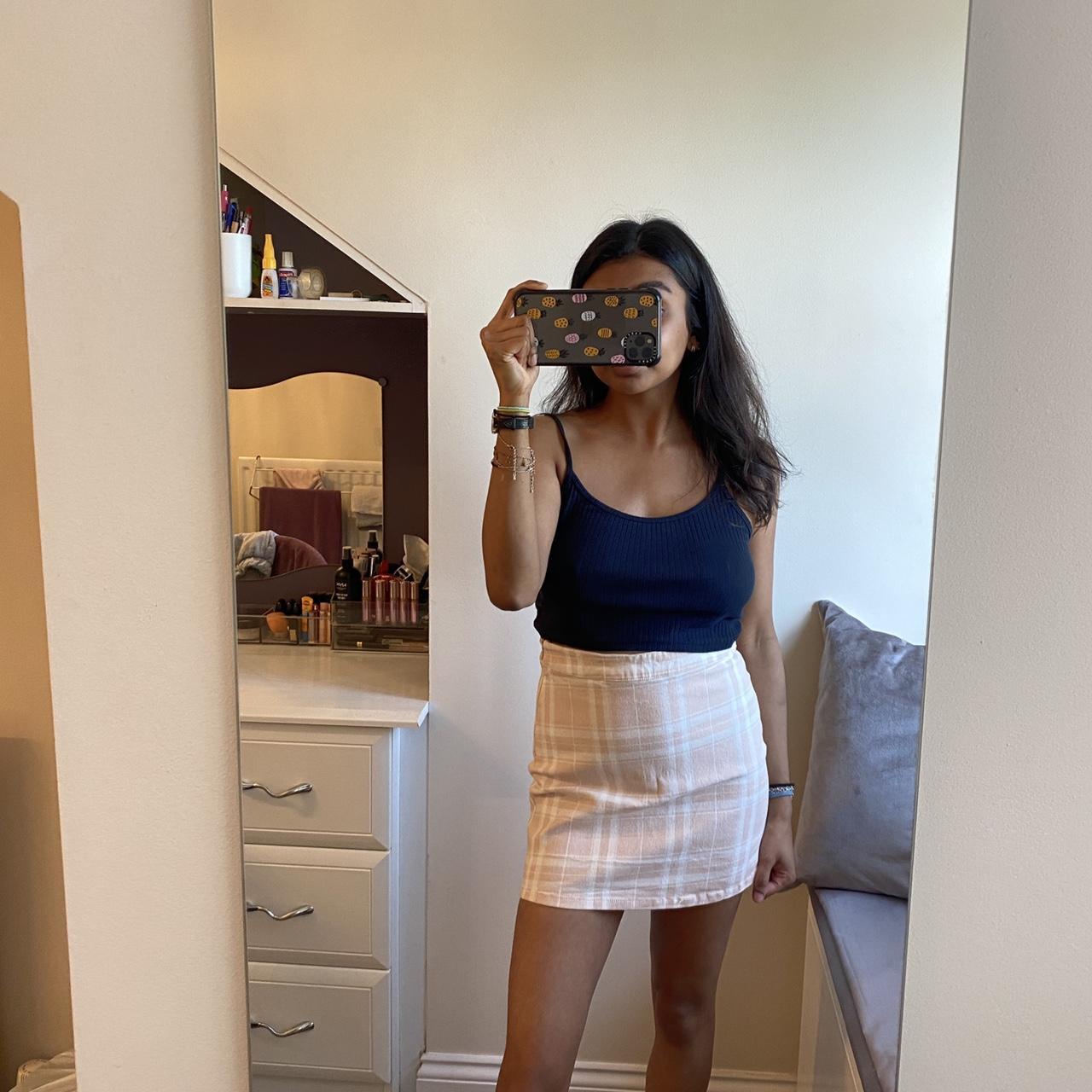 Pink and white mini skirt, this is super cute. There... - Depop