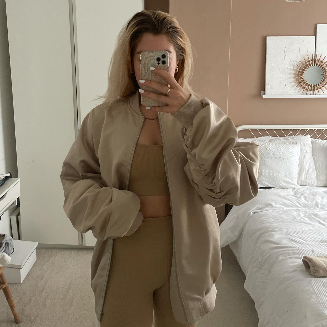 MISSPAP sand satin oversized ruched sleeve