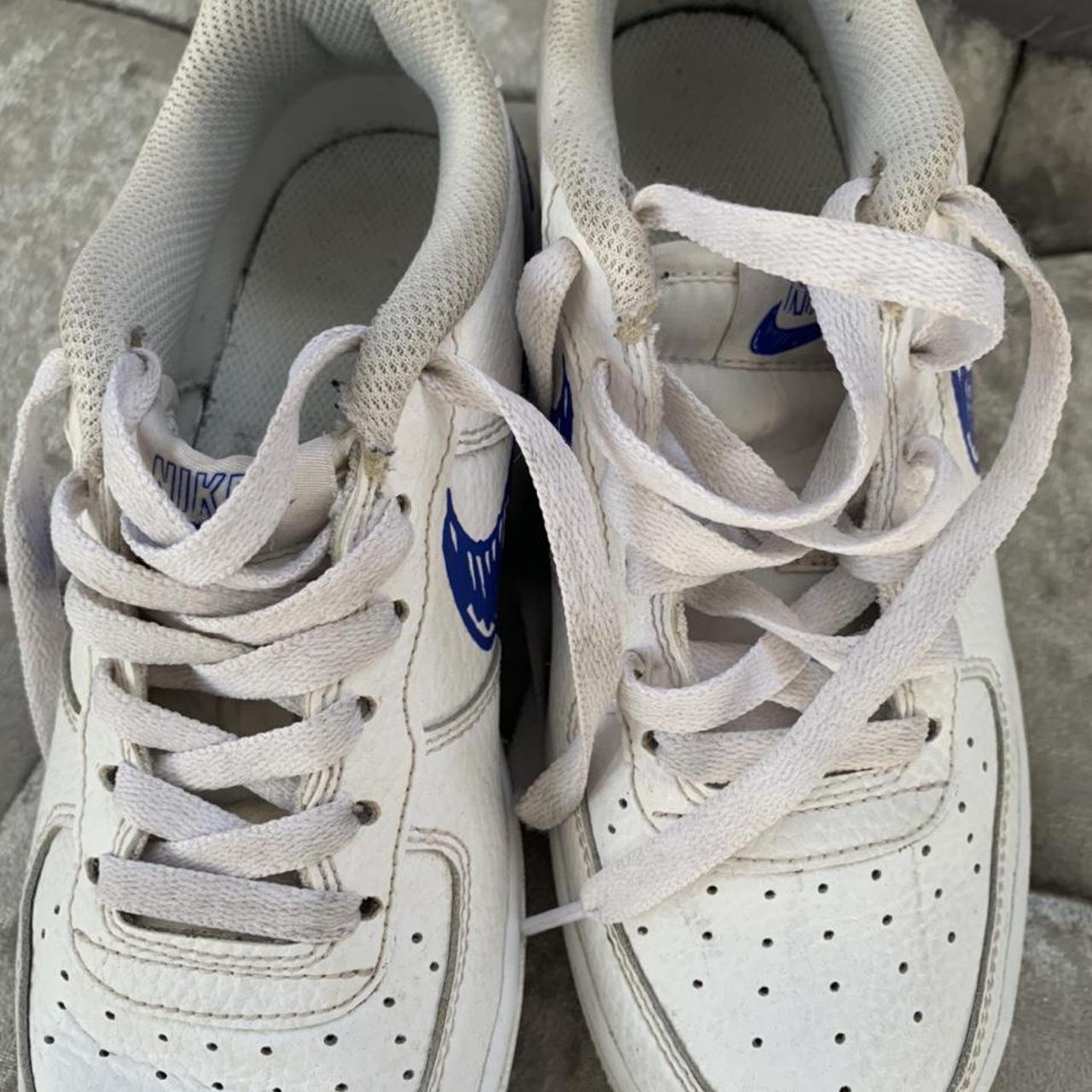 Nike Air Force 1 scribble tick size 3, white and... - Depop