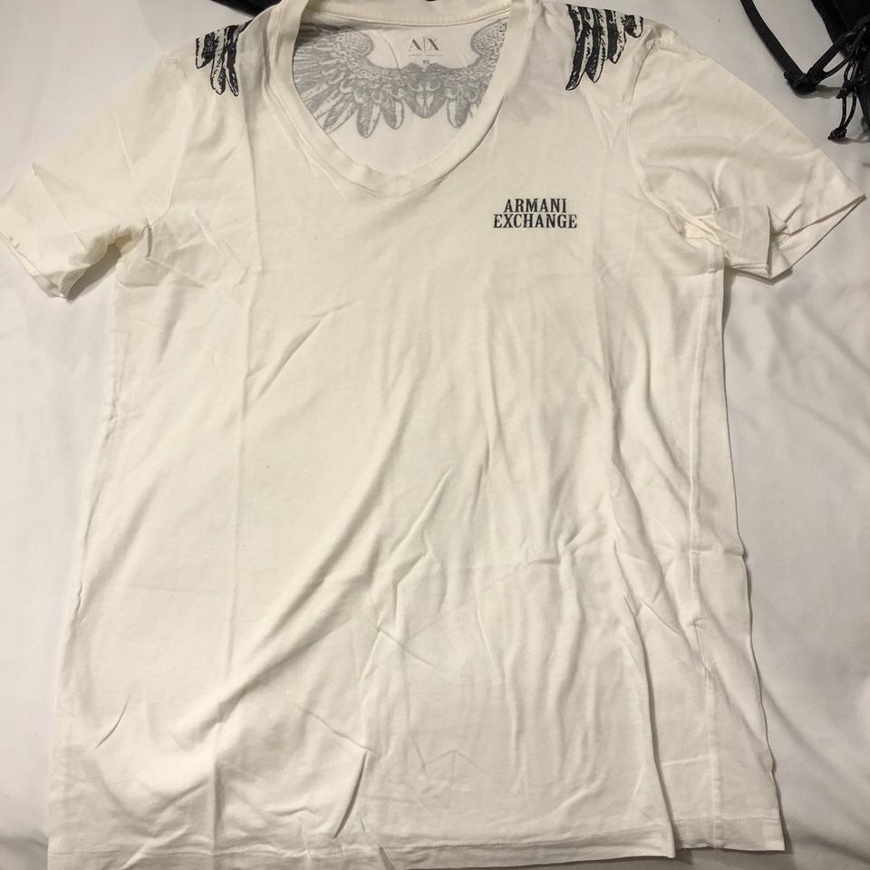 White v neck with wings Armani exchange T shirt Depop