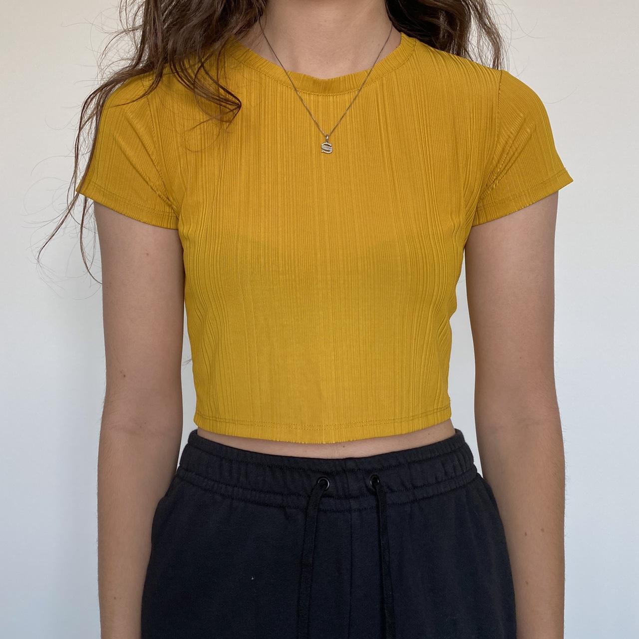 cute mustard yellow cropped tshirt from cotton on.... Depop