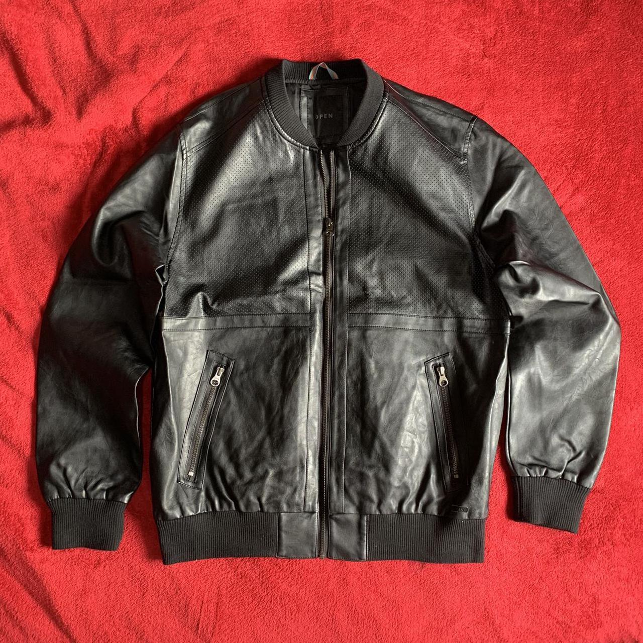 OPEN men’s leather bomber jacket. Nice detailing... - Depop