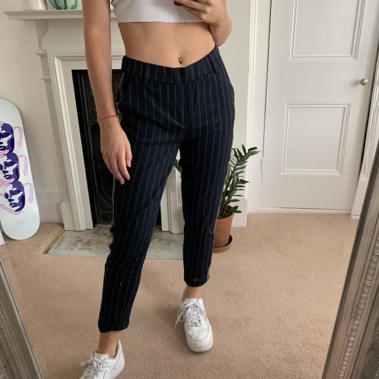 Zara smart cropped navy pinstripe trousers with grey