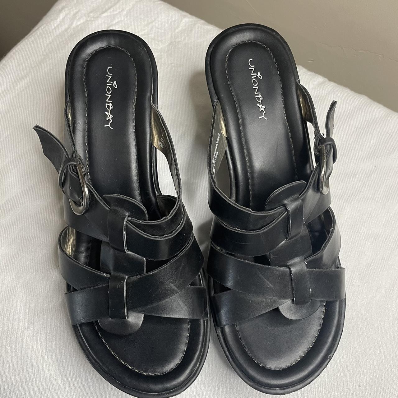 Black platform sandals by union bay, size women’s 8,... - Depop