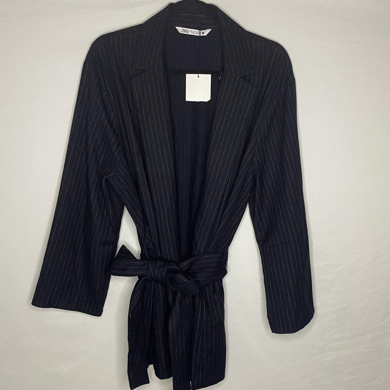 Zara pinstripe blazer, NWT, XL, tie belt,... Depop