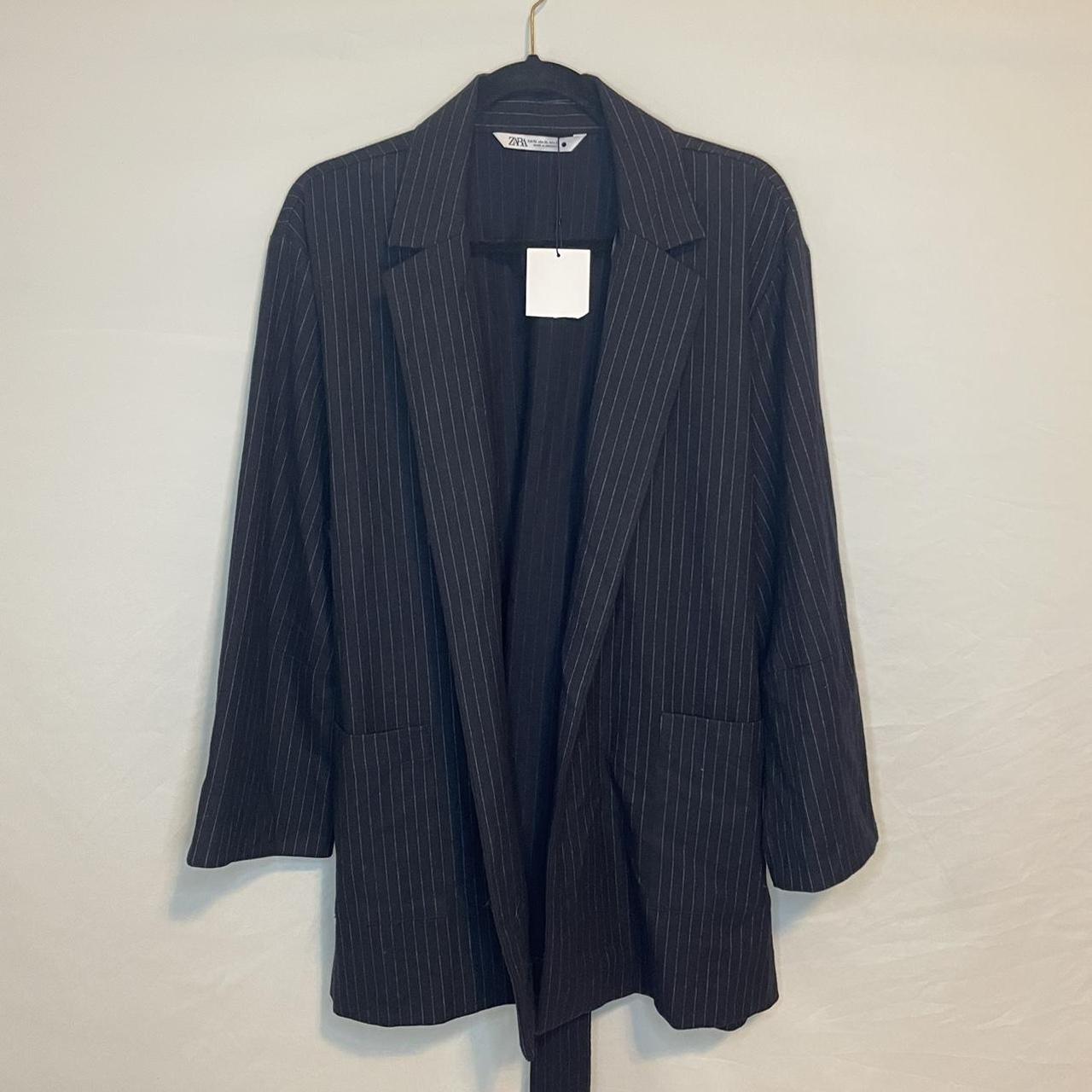 Zara pinstripe blazer, NWT, XL, tie belt,... - Depop