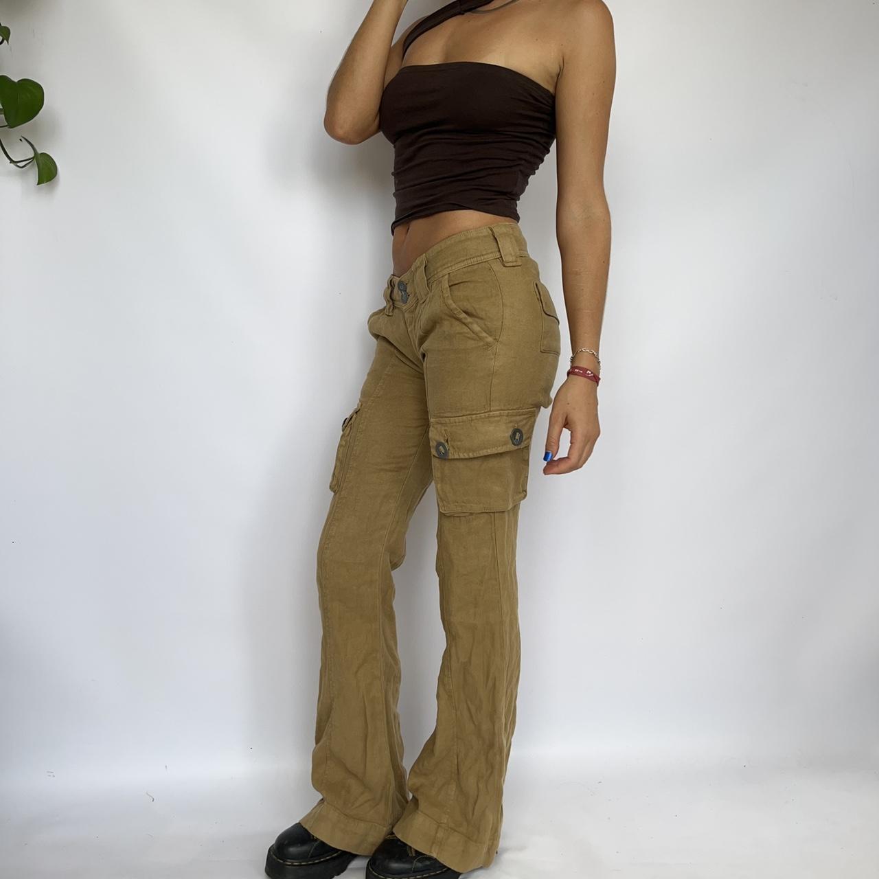 90s Nolita 100% linen cargo style flared trousers.... - Depop