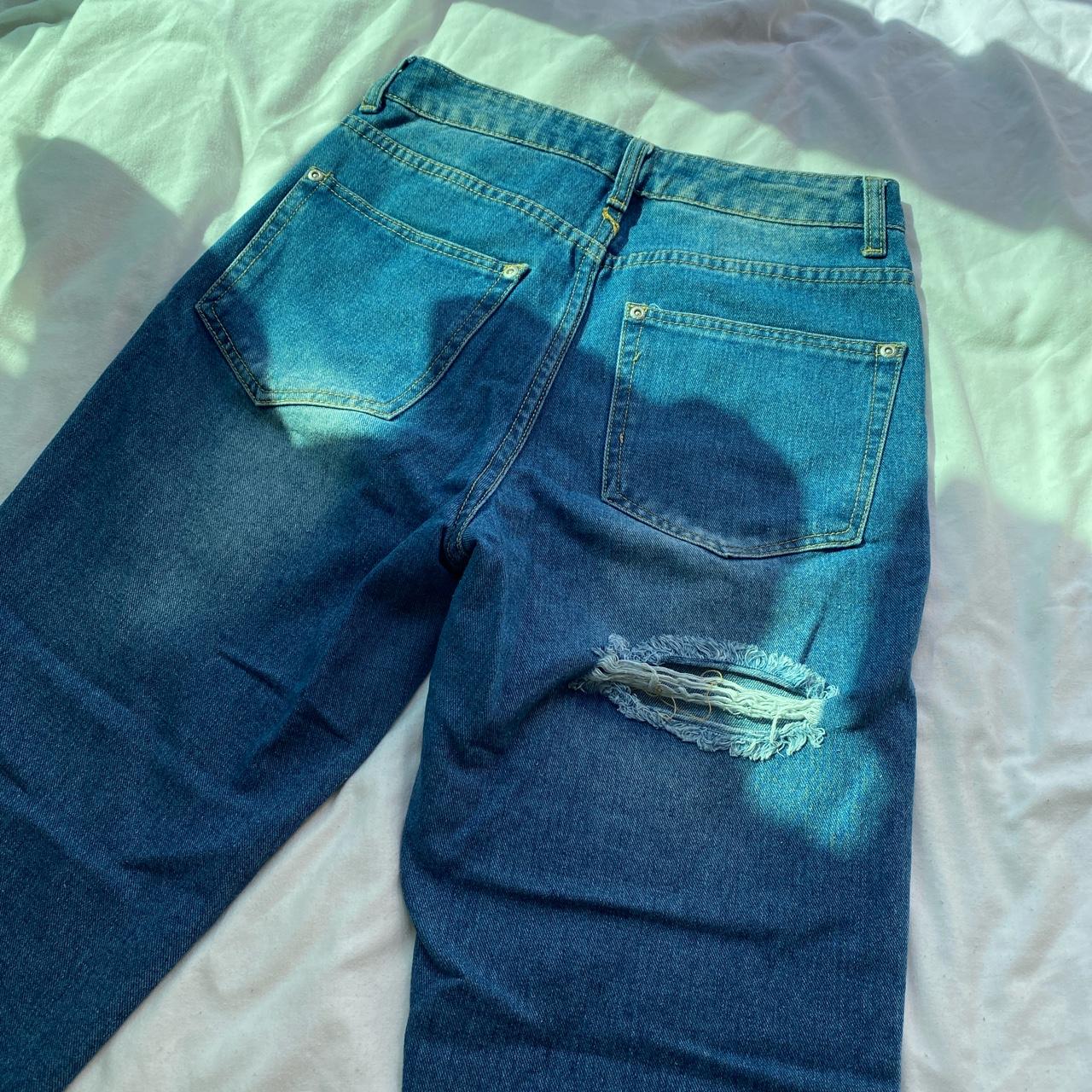 Dark wash ripped denim mom jeans -... - Depop
