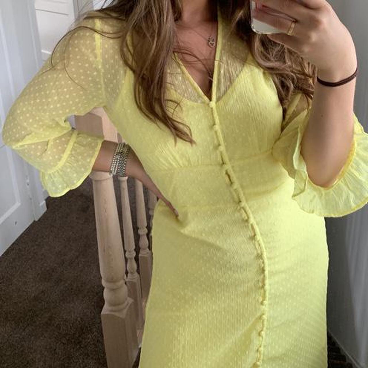 YAS yellow midi maxi dress Sheer yellow button down... Depop