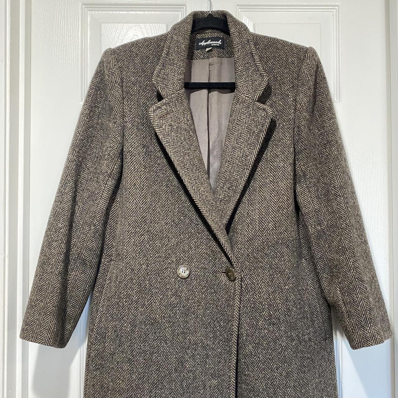 Vintage Herringbone Long Wool Coat Classic Academic... - Depop