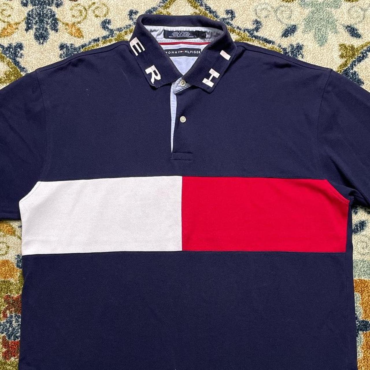 VTG Tommy Hilfiger Big Flag Navy Polo shirt Sz L Y2K... - Depop