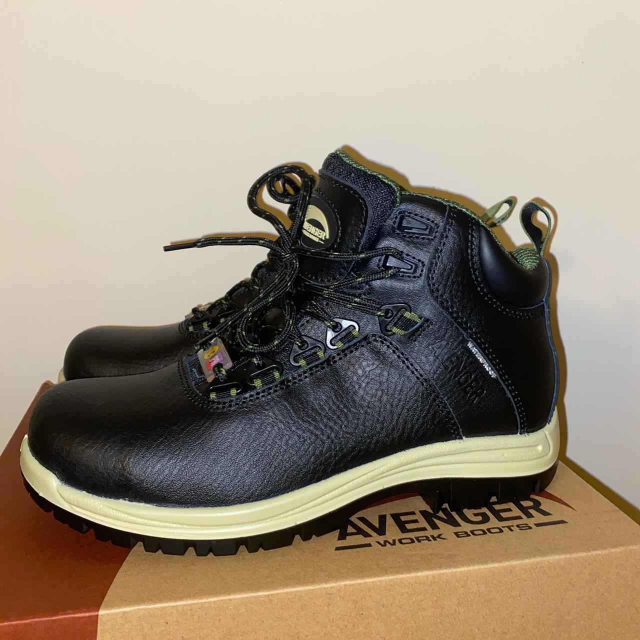 CAT Men's Black and Green Boots Depop