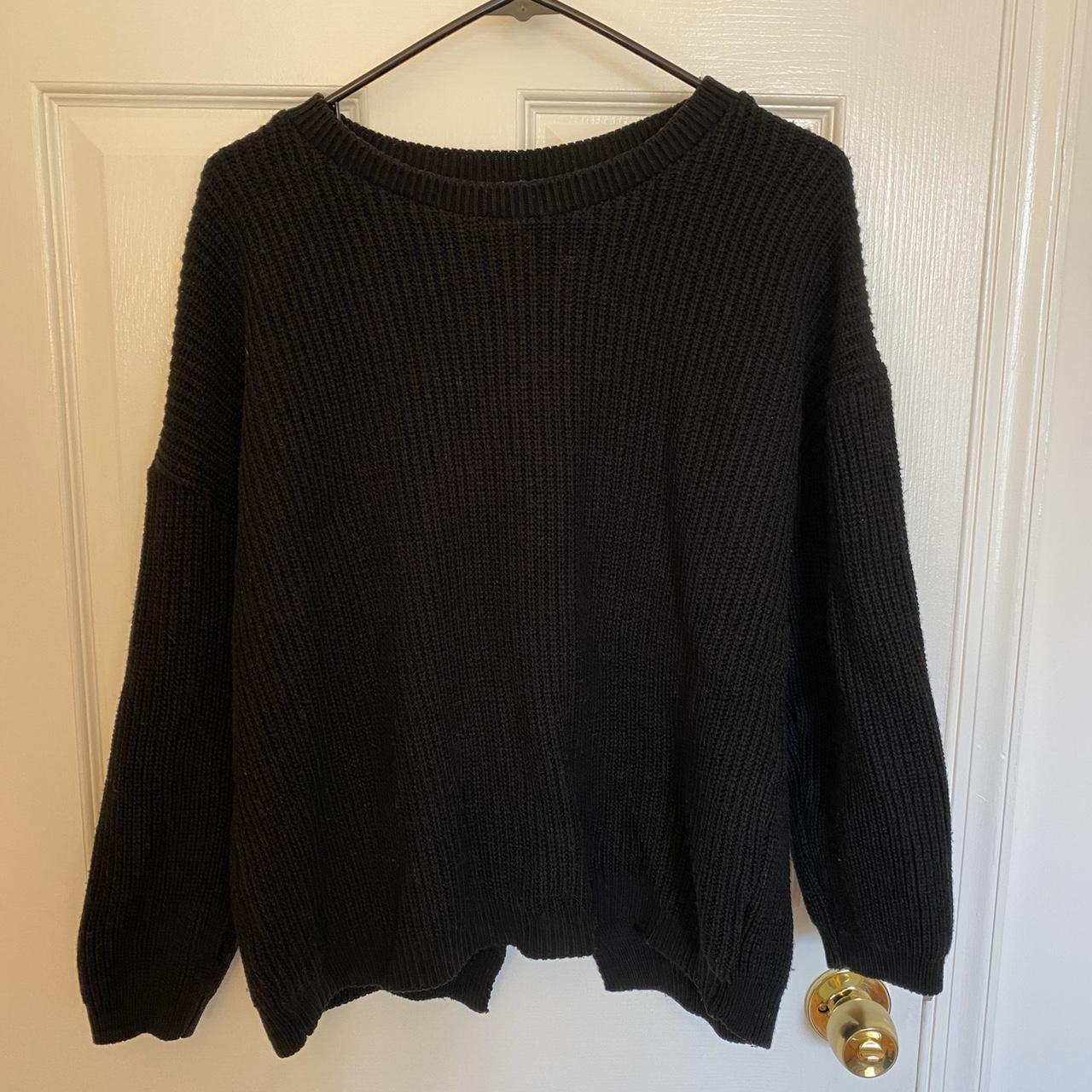 Boohoo black sweater with open back tie detail Size... - Depop