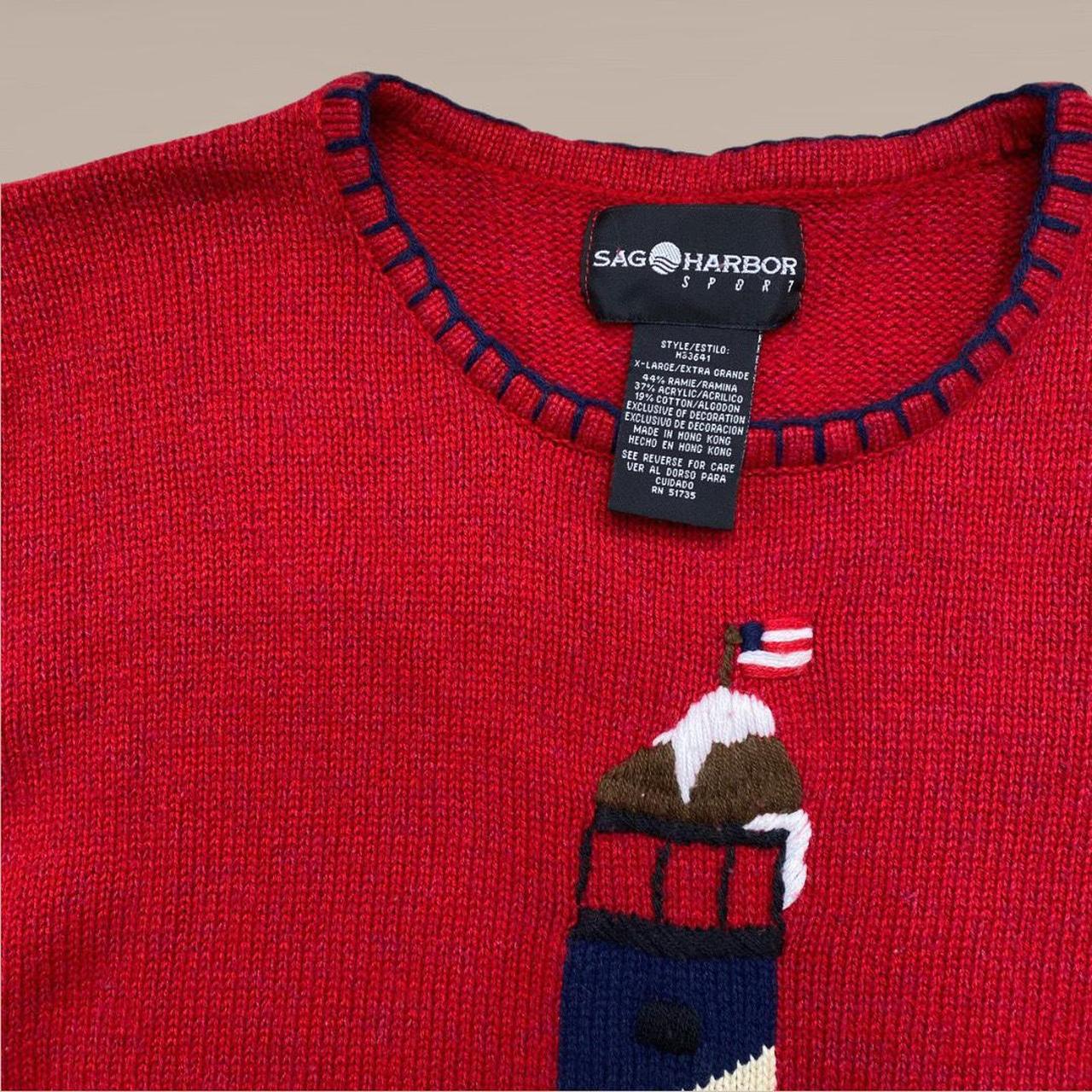 Vintage Red Lighthouse Graphic Knit Sweater Super... Depop