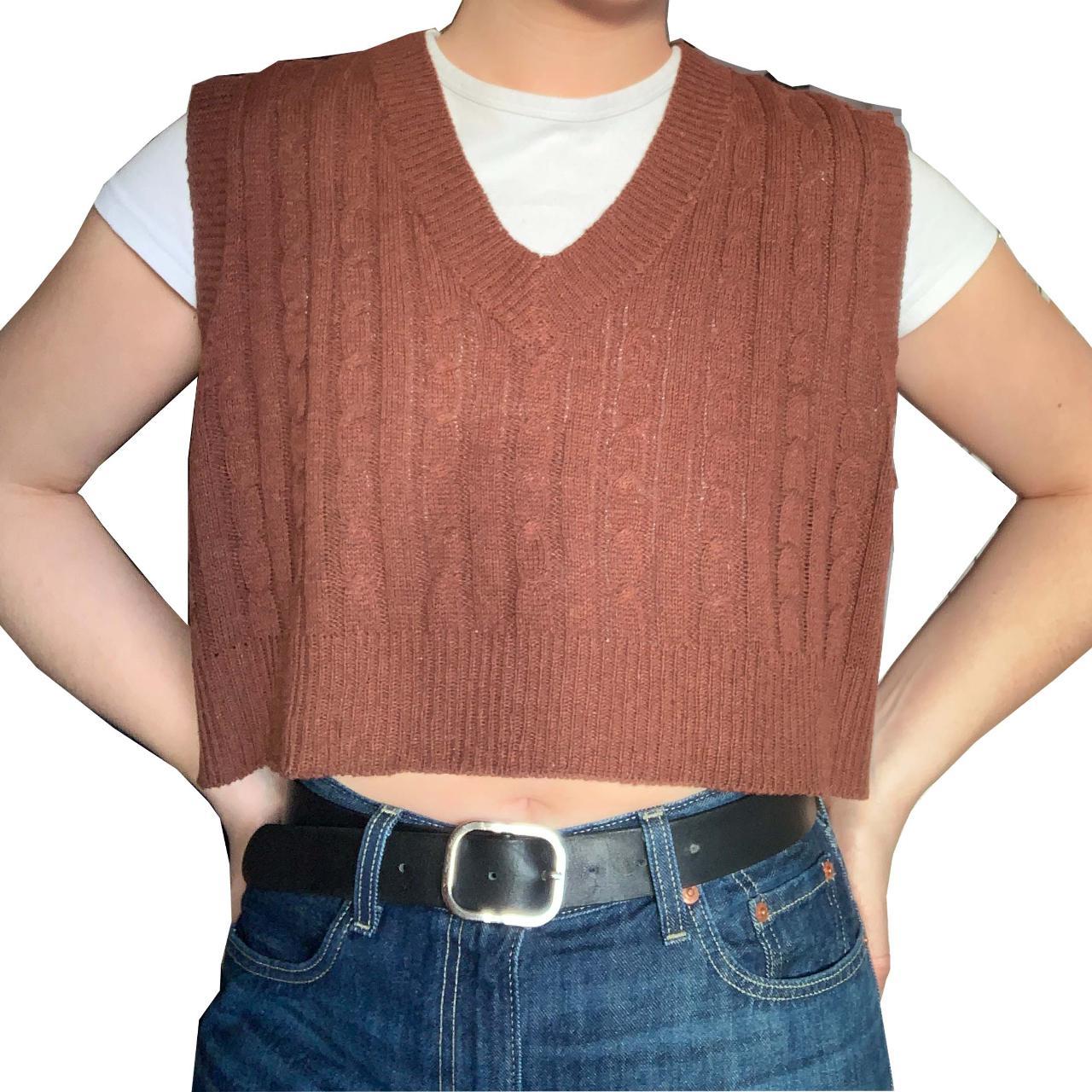 Chocolate brown cable knit sweater Vest, hardly worn... - Depop